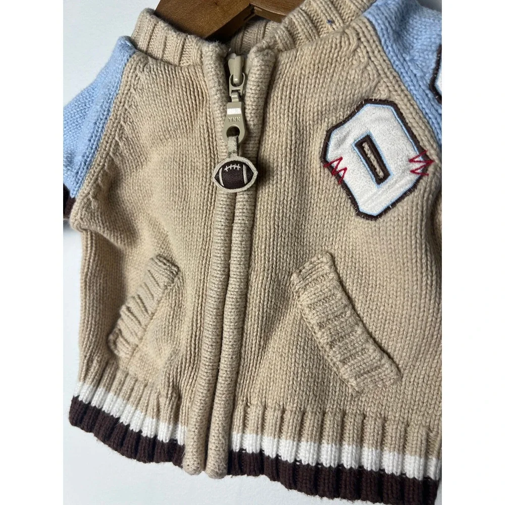 VTG Y2K Carter's Varsity Zip Sweater NB Football Patch Cardigan Baseball Sports
